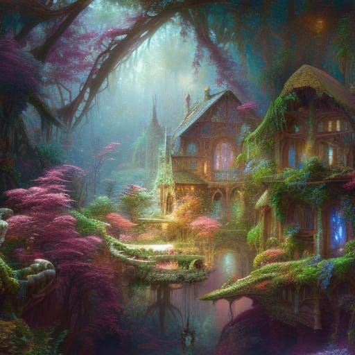 Crystal Cube Reflecting Victorian Landscape, Hyperdetailed A...