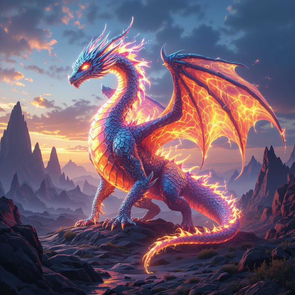 Plasma Dragon on Alien Landscape - Fantasy Concept Art