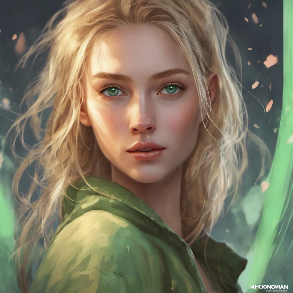 Blonde Teenage Girl Portrait in Art Nouveau Style