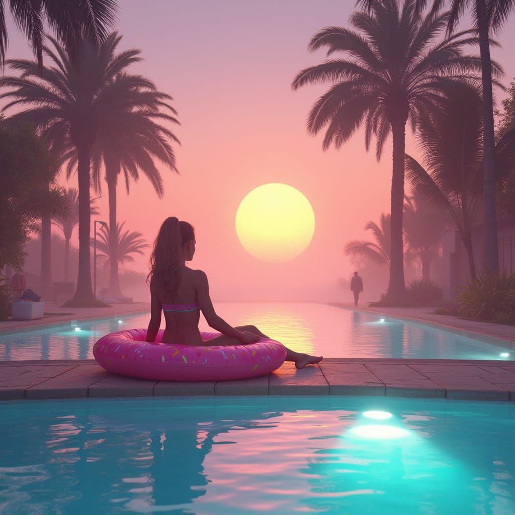 Glowing Poolside Serenity in Dreamy Digital Art