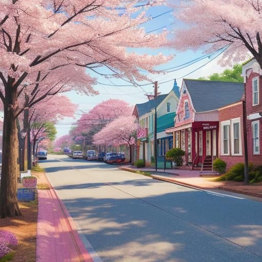 Cherryville Graphic with Cherry Blossoms in Pointillism Styl...