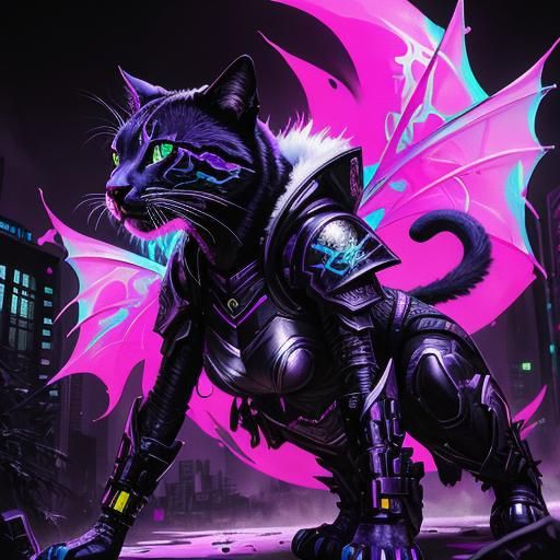 Cyberpunk Armored Panther: Graffiti Art Style