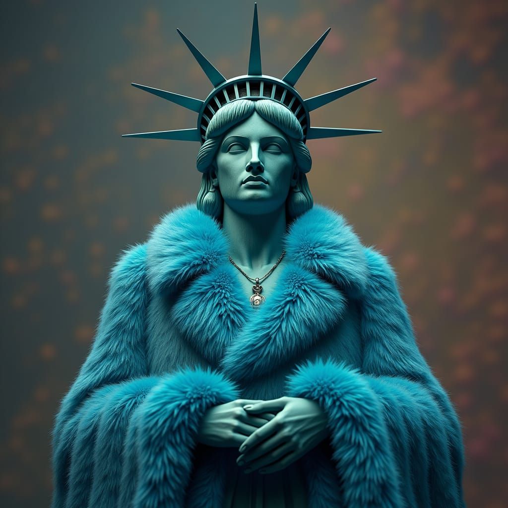 Statue of Liberty in Electric Blue Fur, Matte Painting