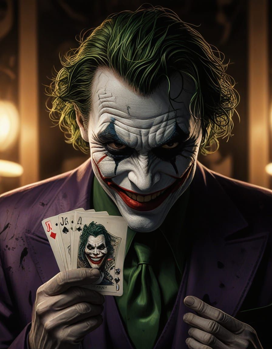 Joker Card Comic Book Art in Golden Hour Lighting