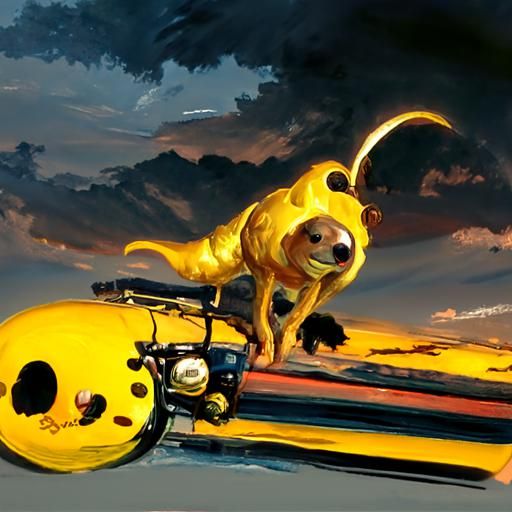 Jake the Dog Rides Into the Sunset as Oil Painting