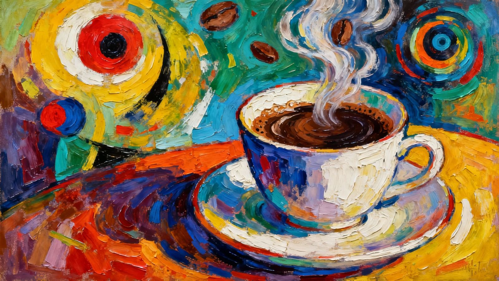 Abstract Coffee Concept in Textured Oil Painting Style
