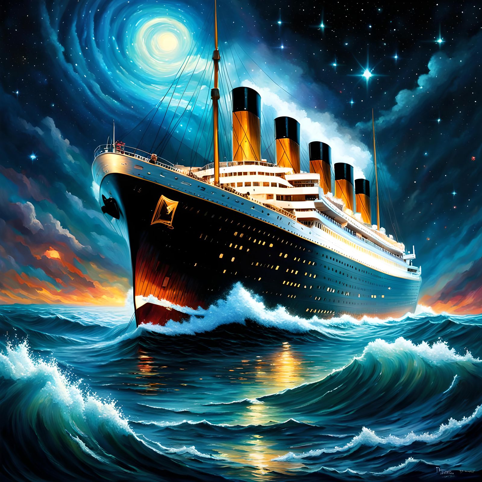 Titanic Sails Among Stars: Detailed Matte Painting