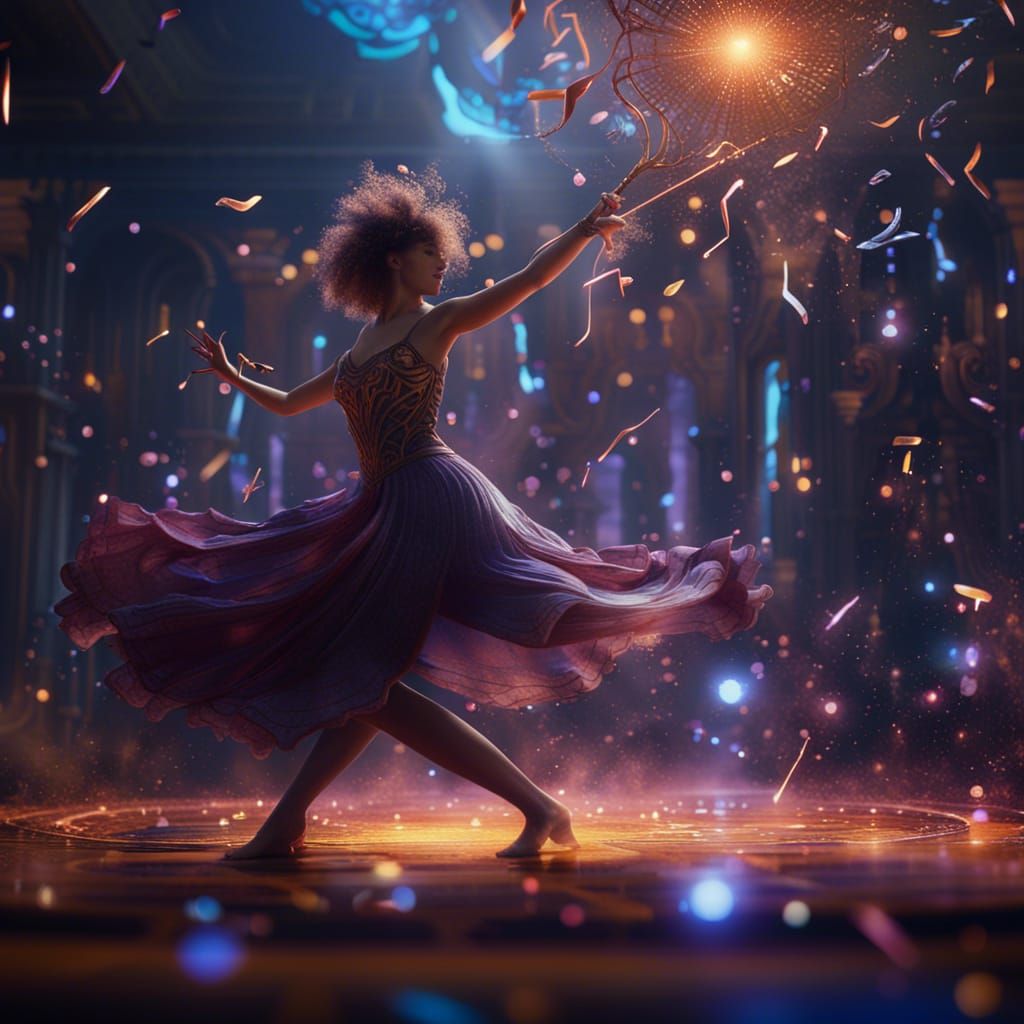Dancing with Magic Notes in Detailed Fantasy Art