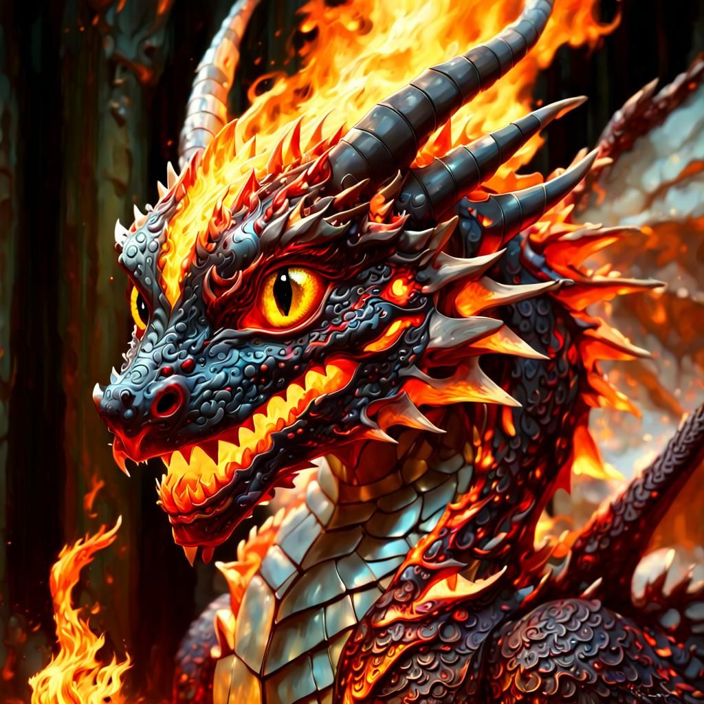 Luminescent Flame Dragon Portrait in Anime Style