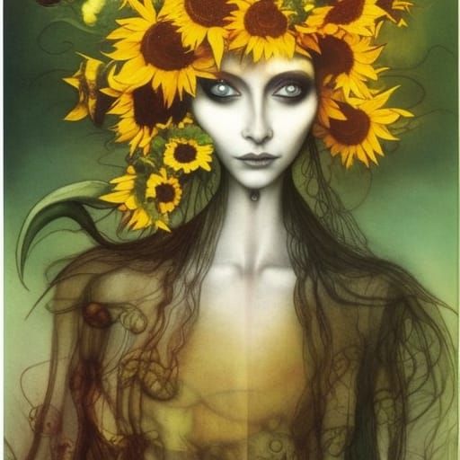 Sunflower Fairy Woman in Fantasy Style