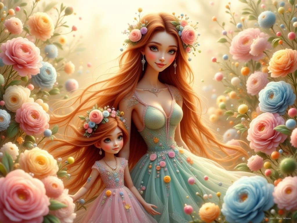 Mother-Daughter Duo in Whimsical Floral Dresses