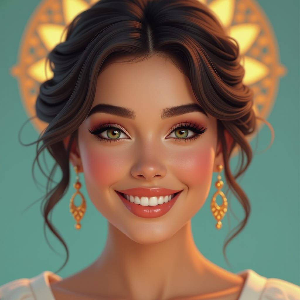 Joyful Woman's Face in Orange and Teal Lighting