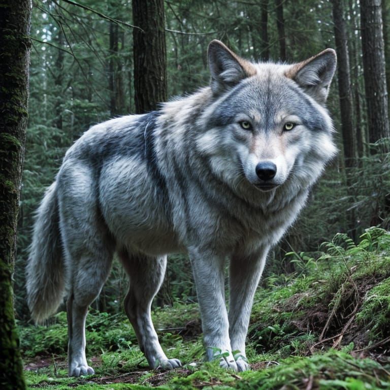 Neurographic Wolf and Raven in Forest