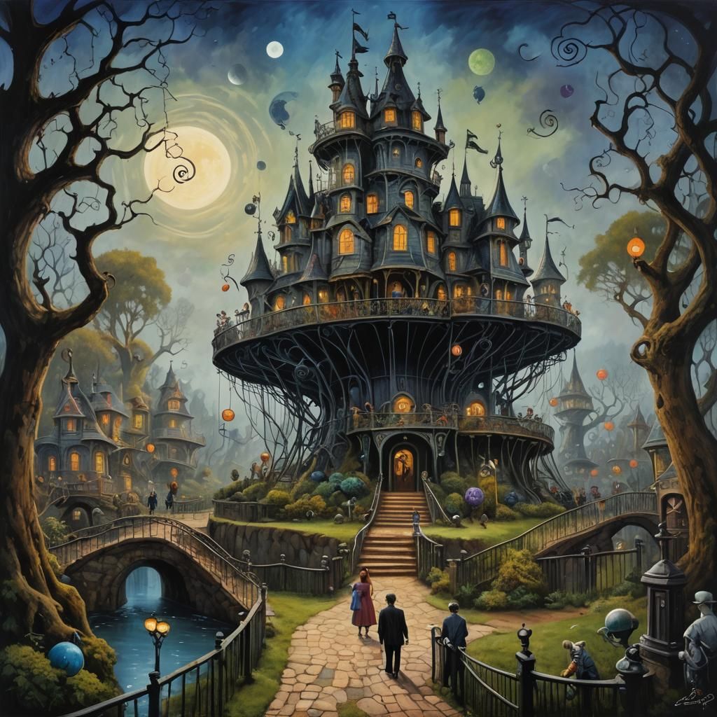 Tim Burton Amusement Park as Oil Painting