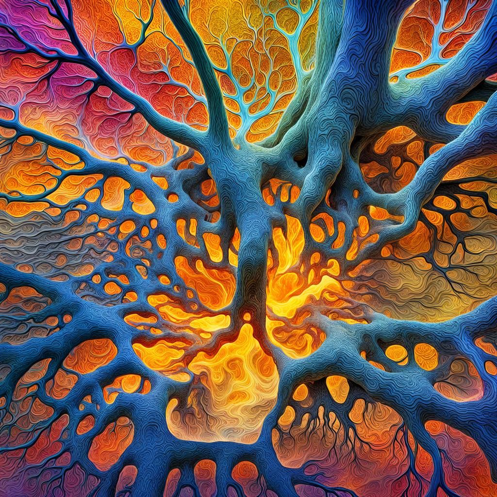 Surreal Tree Interior with Fractal Mycelium