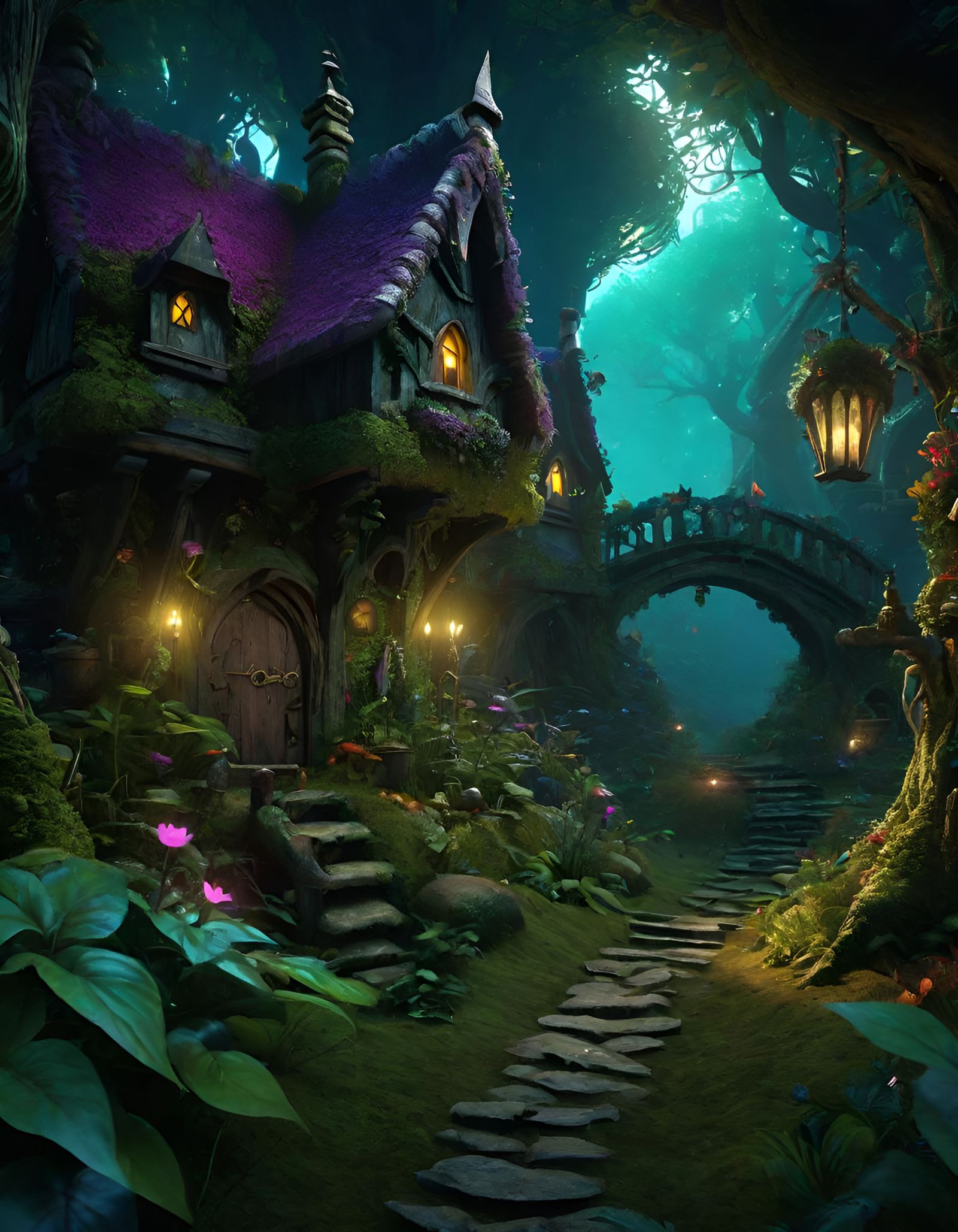 Goblincore Village in Mystical Forest, Dark Fantasy