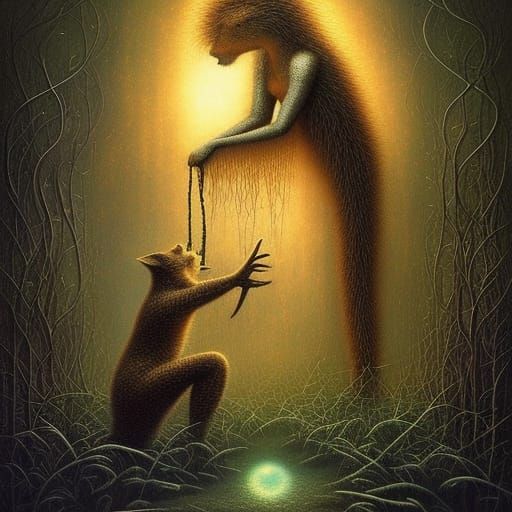 People Raised by Animals in Magic Realism Style