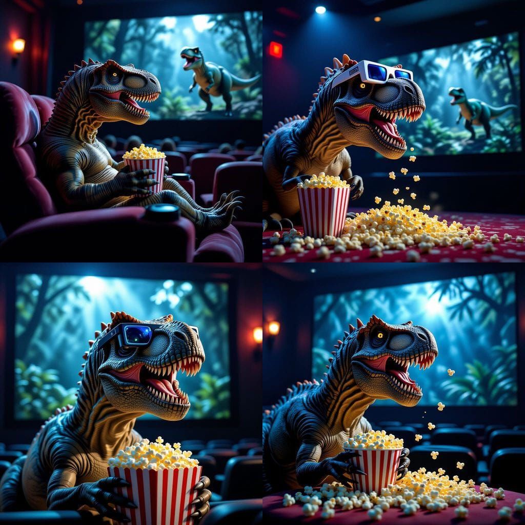 T-Rex Enjoys Popcorn at Jurassic Park Movie Screening