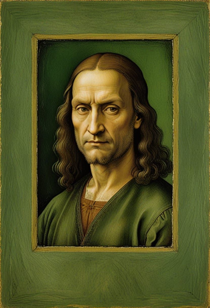 Da Vinci Self Portrait Reimagined with Green Palette