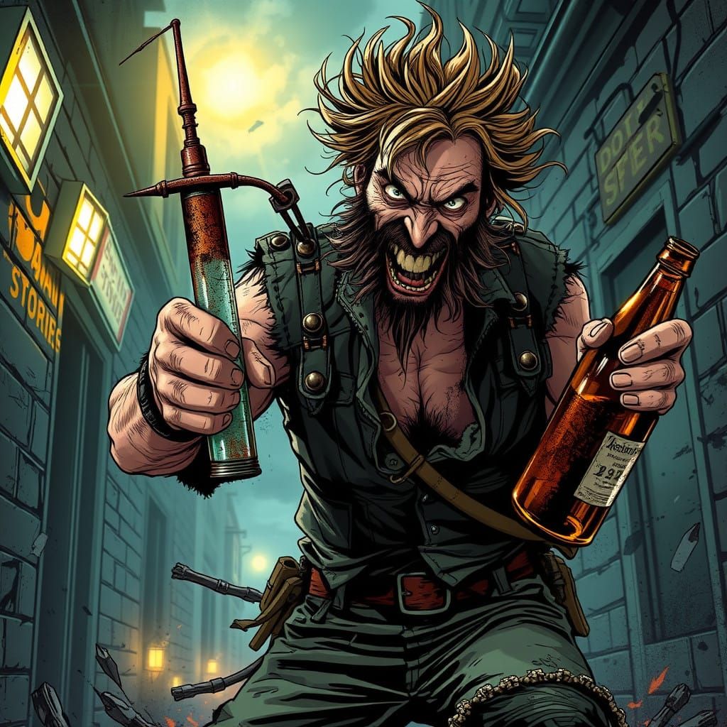 Gritty, Graphic Novel-Style Portrait of a Troubled Soul