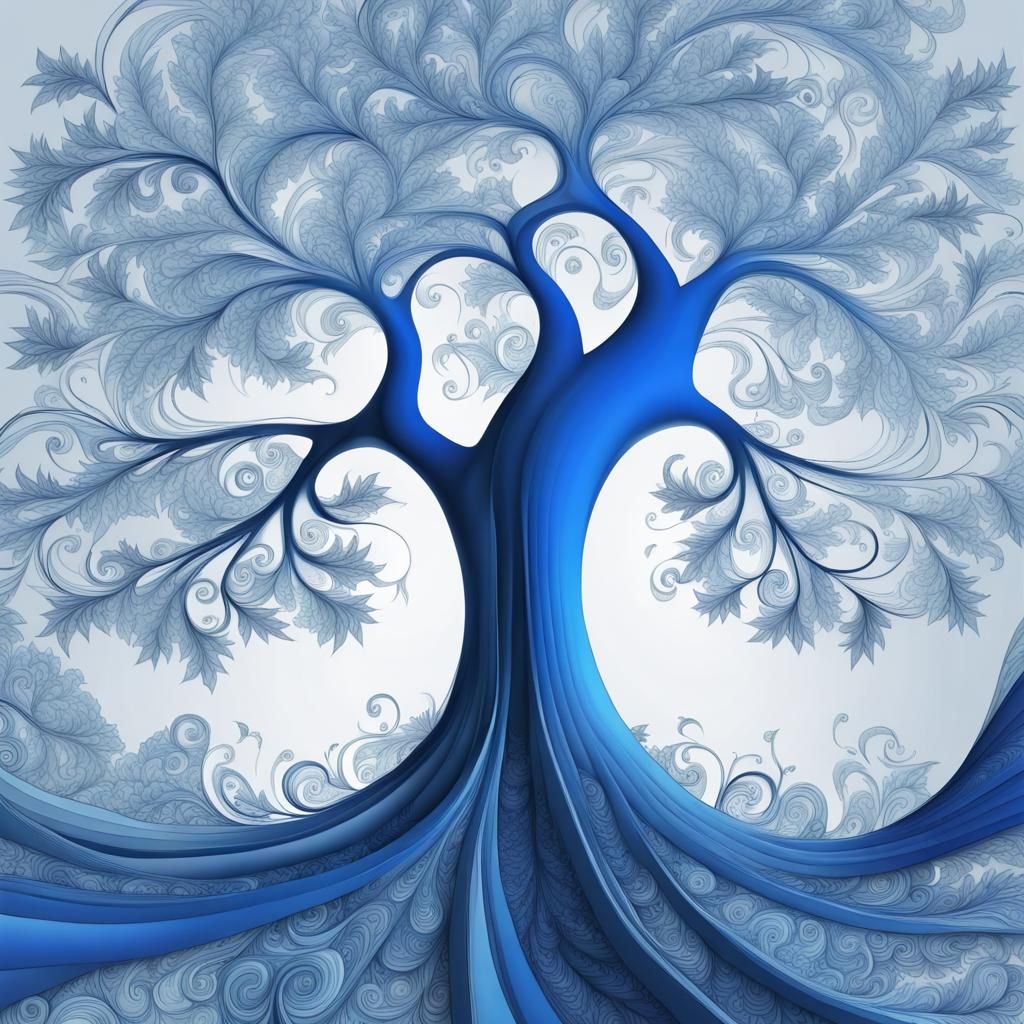 Abstract Blue Tree with Fractal Leaf Detail