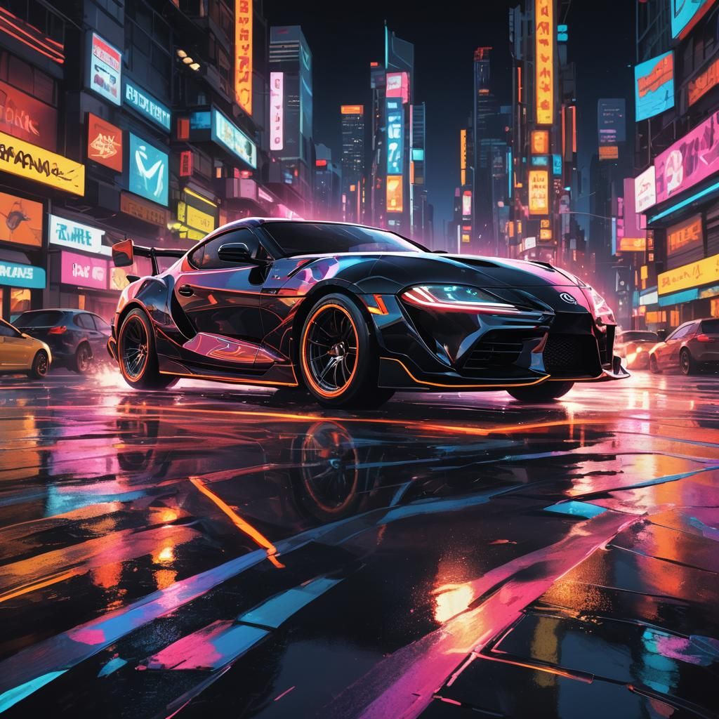 Neon-Lit Supra Drifting: Low-Poly Comic Book Art