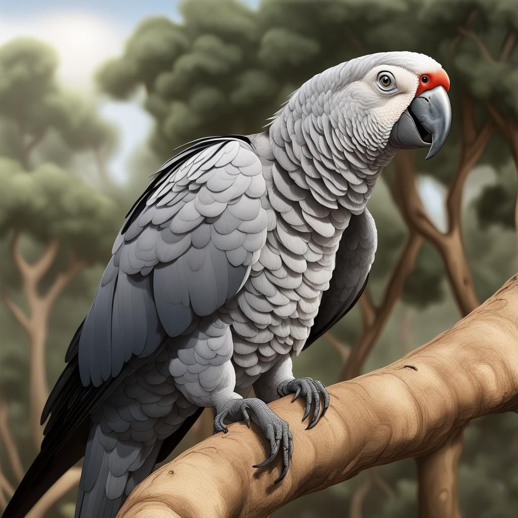 Gaboon Gray Parrot in Natural African Habitat