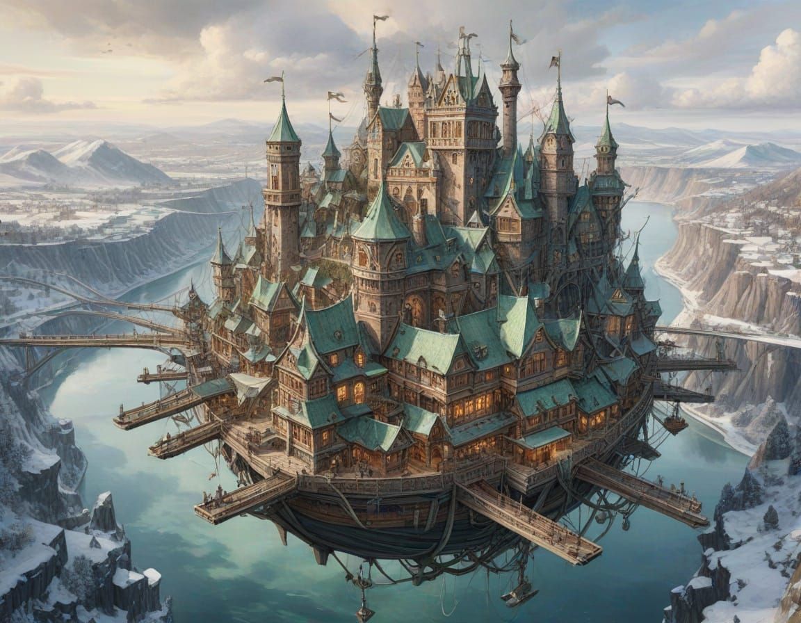 Winter Elves Sail Above a Majestic Kingdom