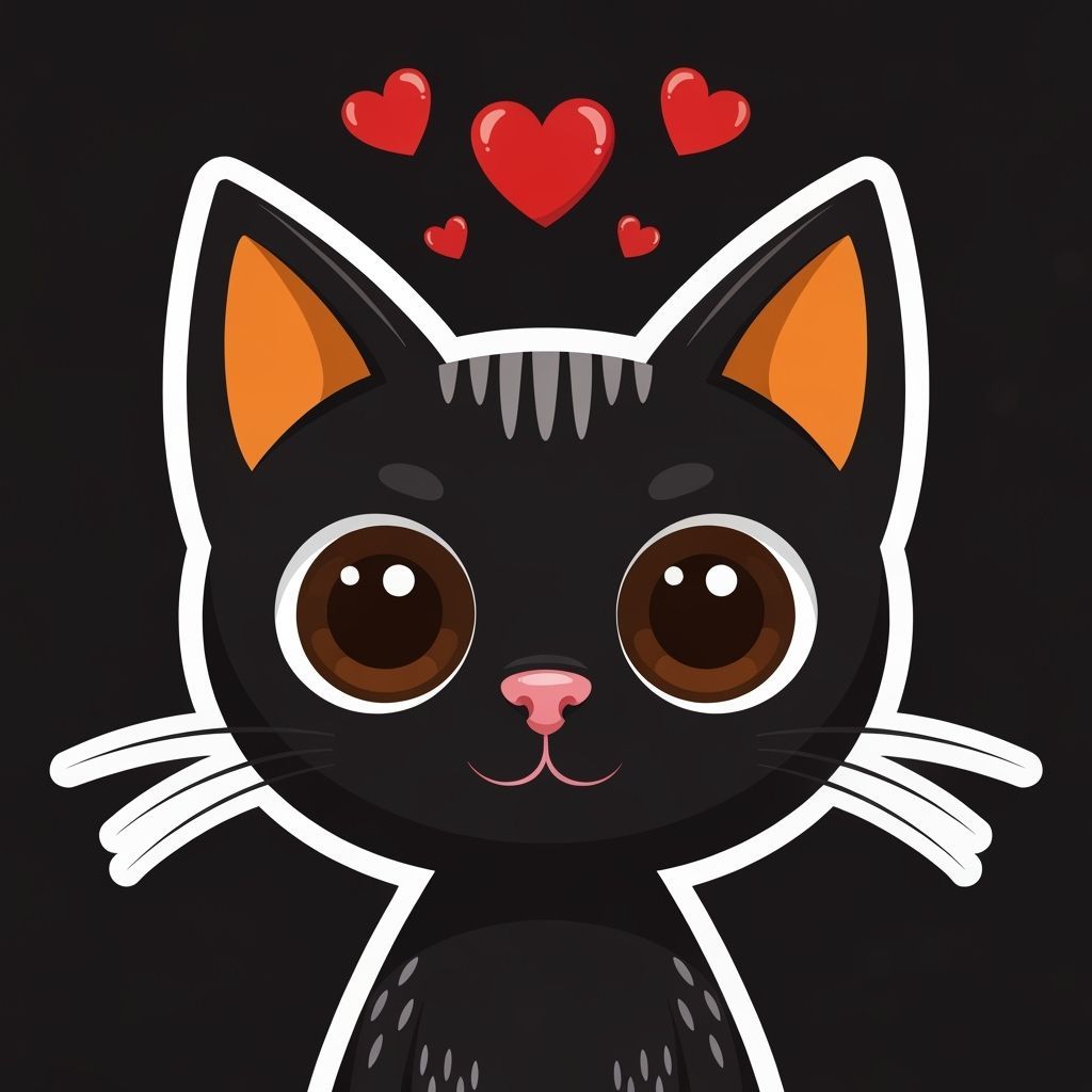 Cute Cartoon Cat with Hearts in Whimsical Digital Art