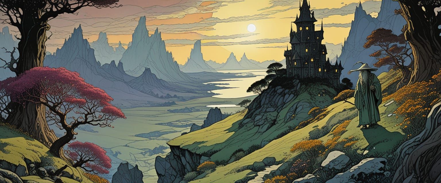 Eerie Wizard with Glowing Flowers in Cinematic Style