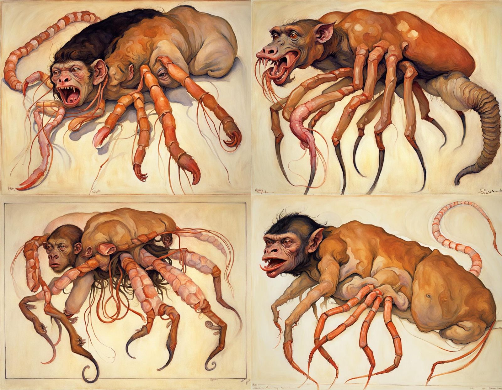 Grotesque Vivisection Chimera in Expressionist Style