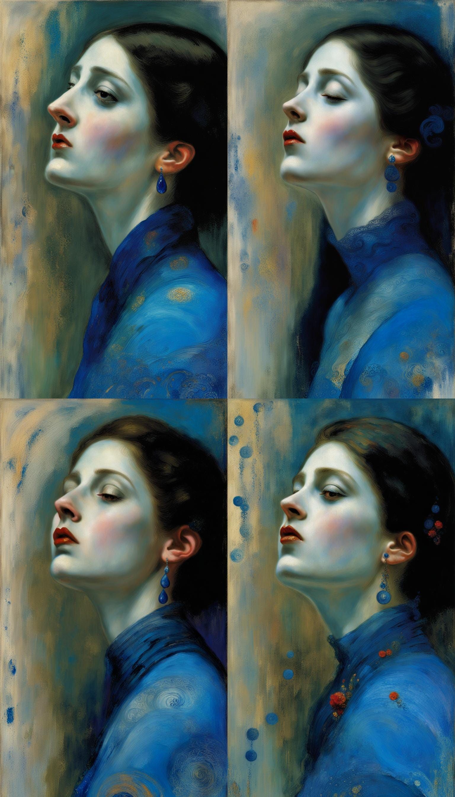 Sorrowful Woman with Blue Dress in Symbolist Style