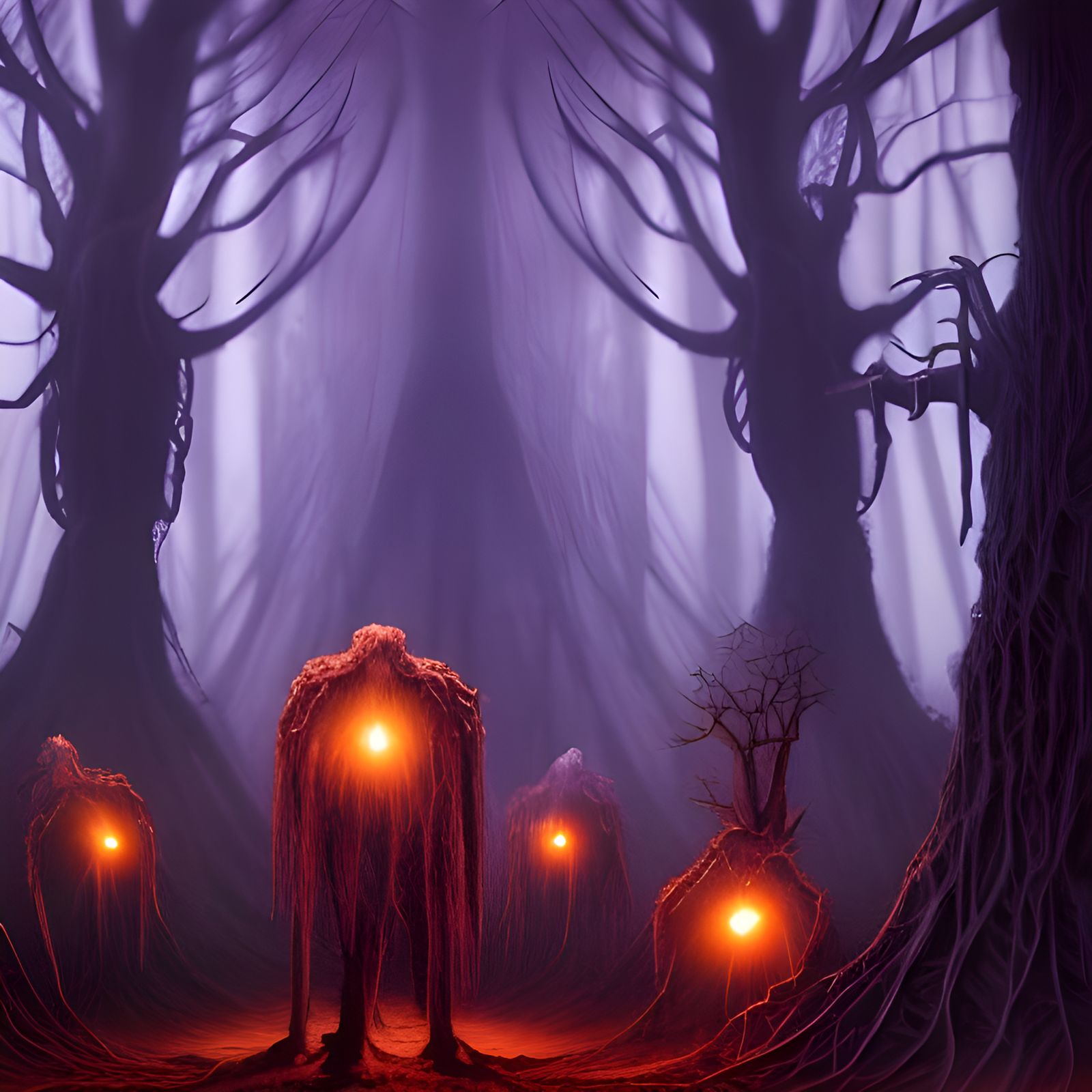 Terrifying Specters in Haunted Forest, HR Giger Style