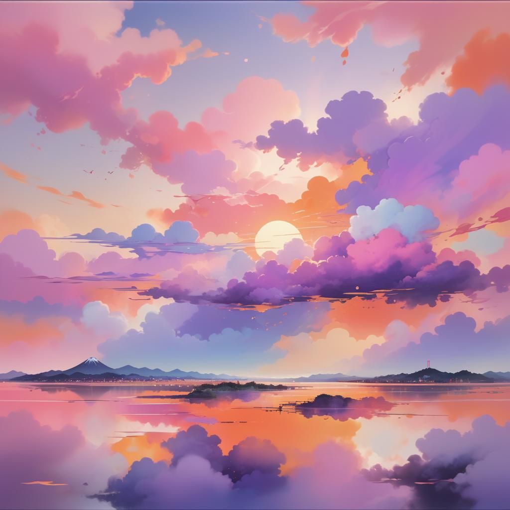 Dreamy Pastel Clouds in Manga Anime Style