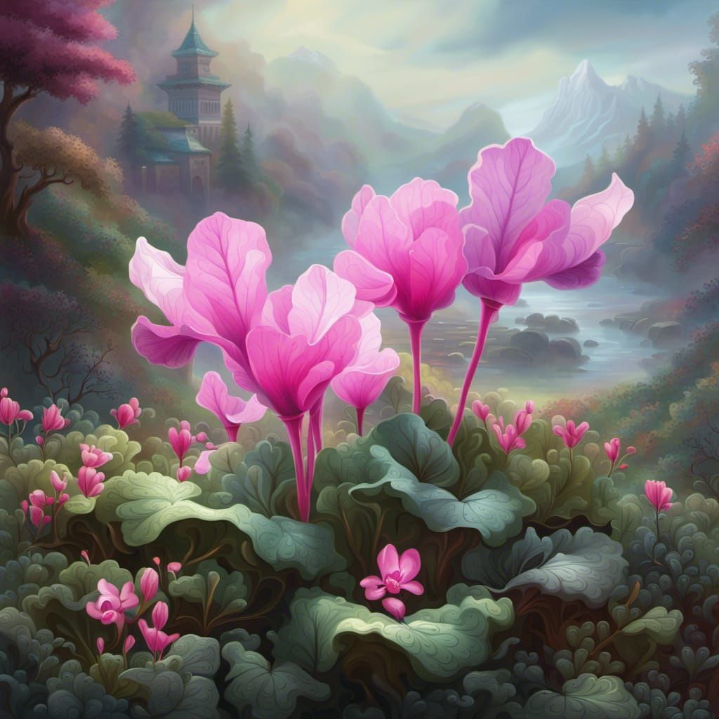 Ethereal Cyclamen Flower Vector Illustration