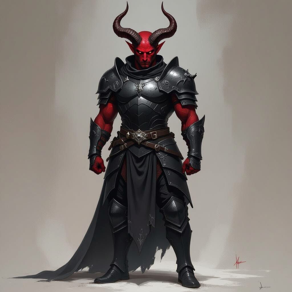 Melancholic Tiefling Paladin in Dark Fantasy Style