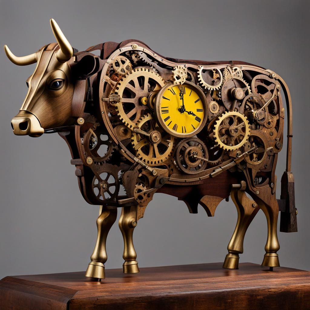 Clockwork Cow in Steampunk Art Nouveau Style