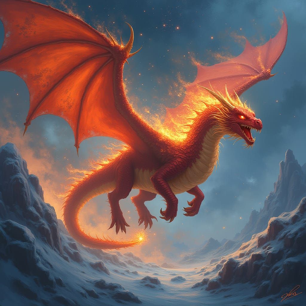 Cosmic Fire Dragon in Epic Fantasy Style