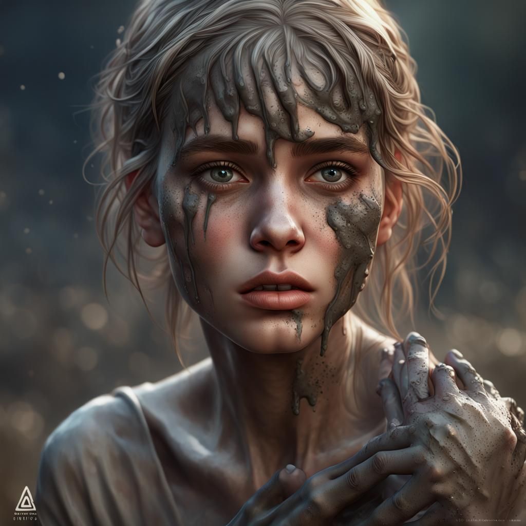 Sad Girl Portrait in Hyperdetailed Digital Art Style
