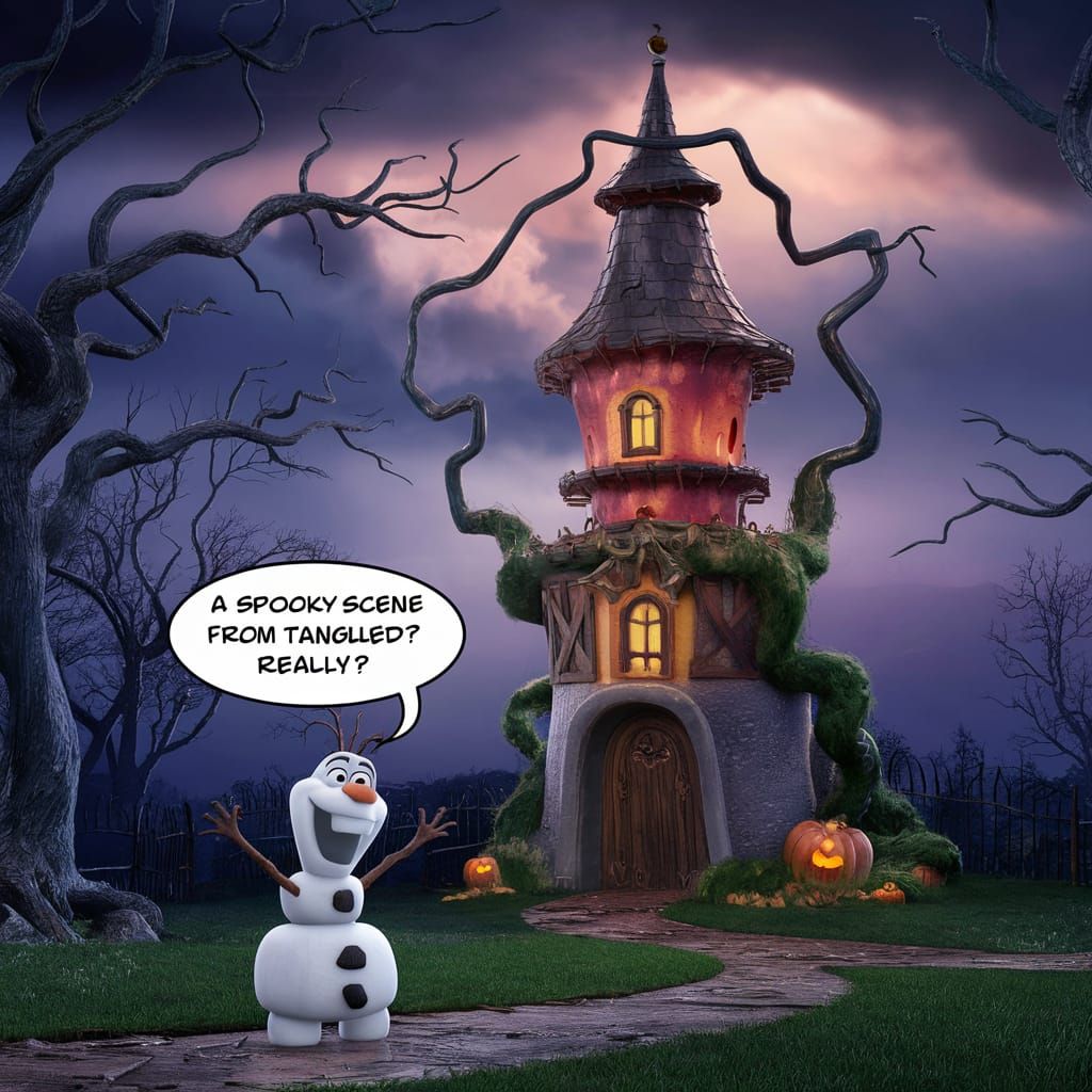Spooky Tangled Scene with Olaf's Shock