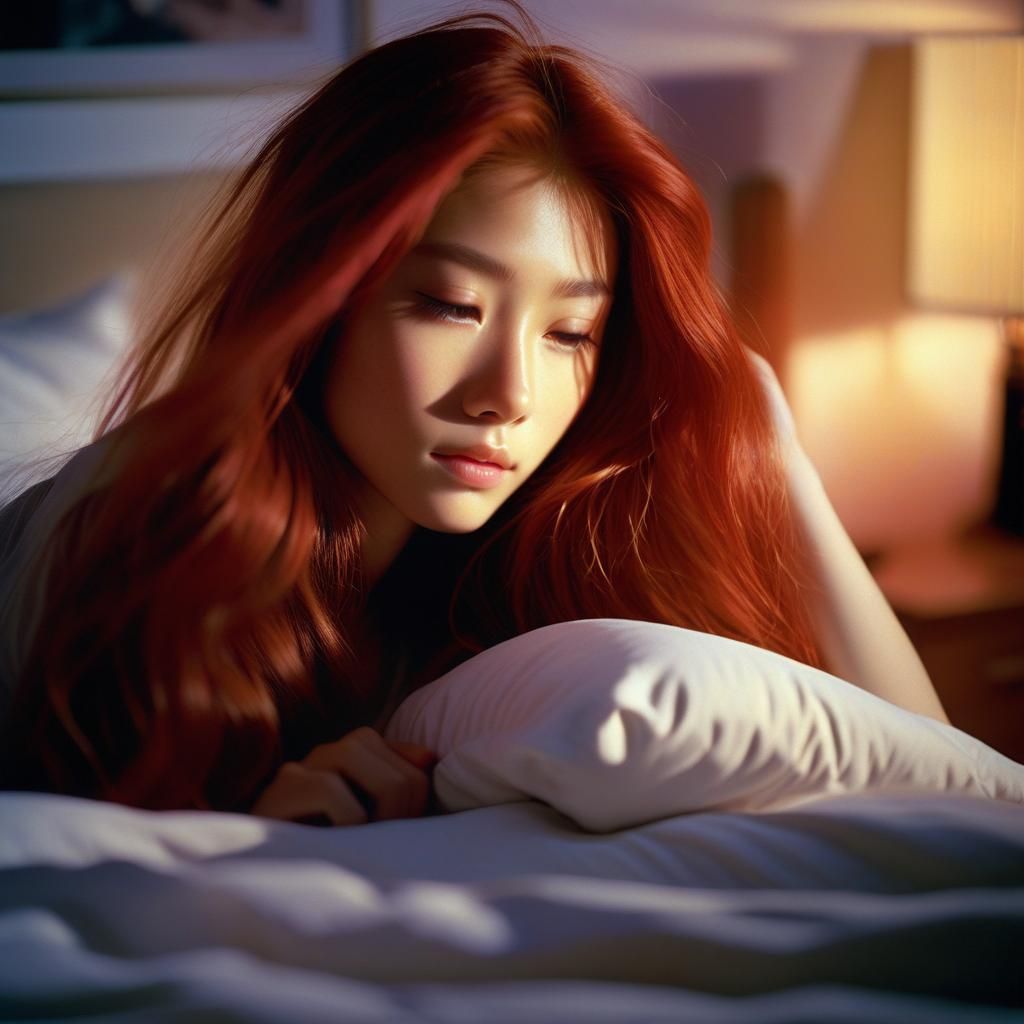 Dreamy Japanese Girl in Pastel Bedroom, Cinematic Style