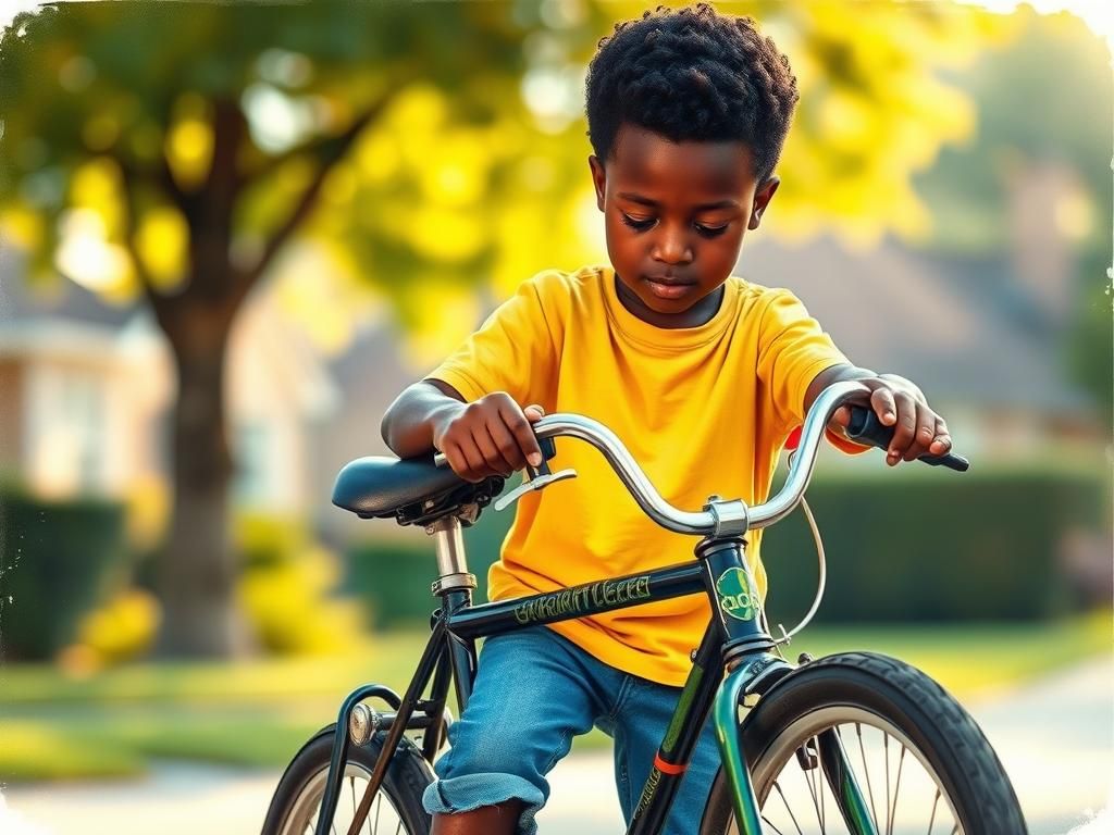 Boy Repairs Bicycle: Watercolor and Textile Art