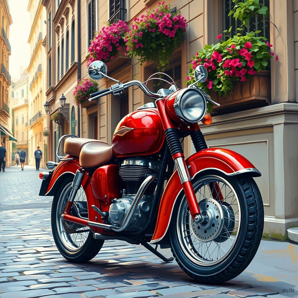 Bold, Expressive Cyberpunk Motorcycle in 19th-Century Europe...