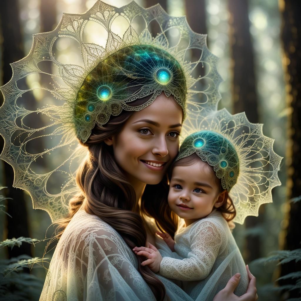Ethereal Mother and Baby in Forest Nymph Photograph