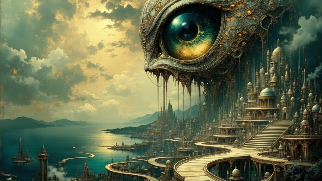 Alien City Under a Giant Eyeball in Digital Matte Painting S...