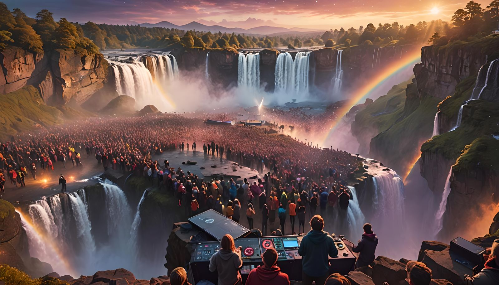 Fantasy DJ Party on Cliffside Waterfalls