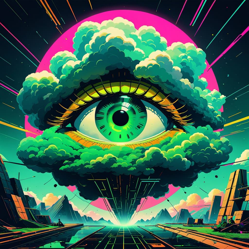 Vibrant Neo-Retro Cloudscape in Triadic Colors