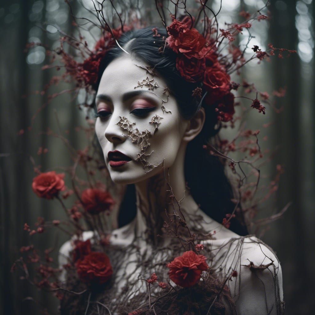 Macabre Double Exposure Portrait of Ghostly Woman