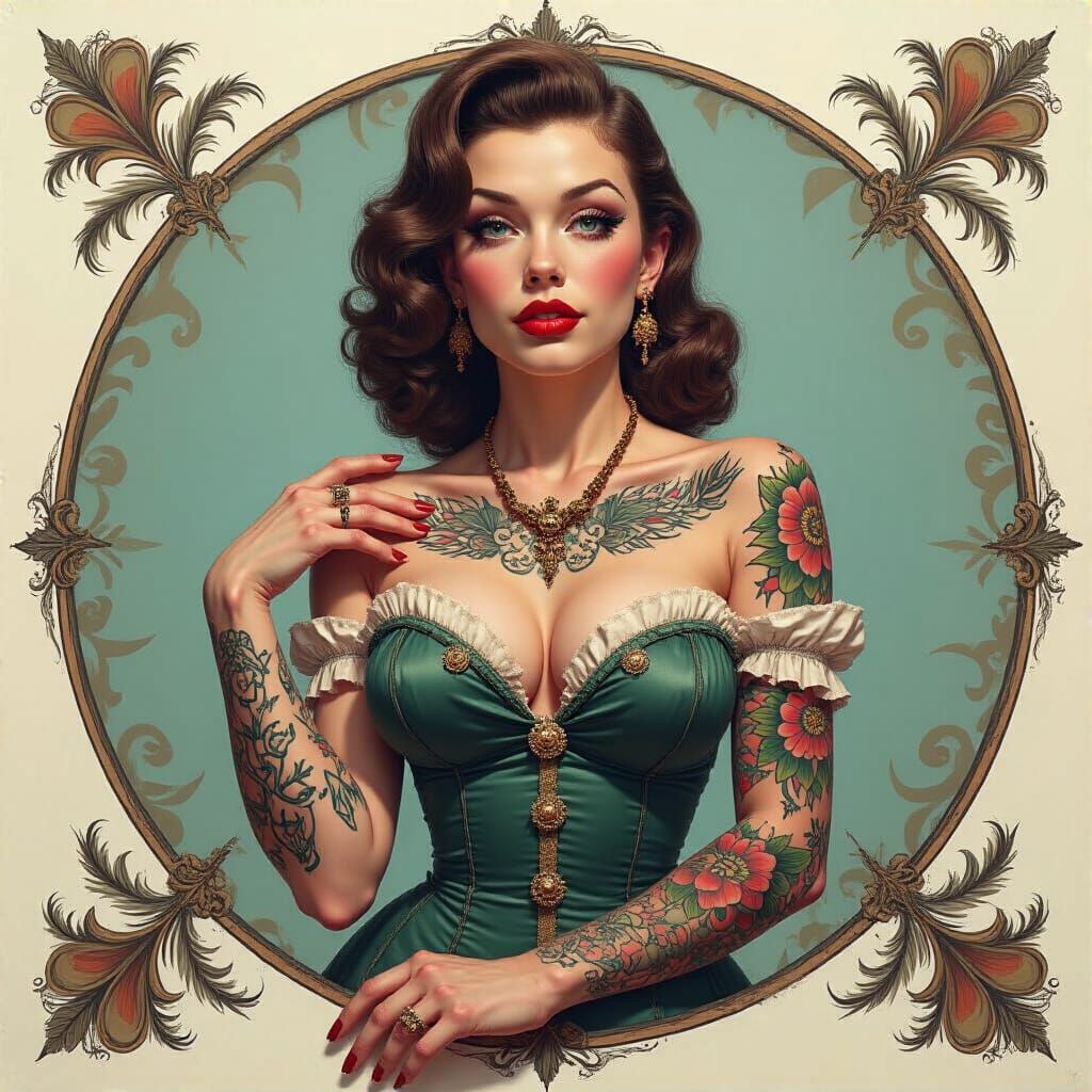 Tattooed Pinup in 1950s Style