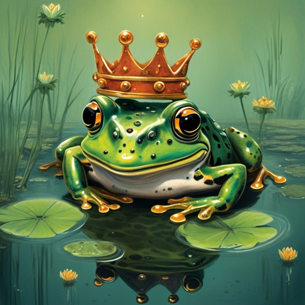 Frog Prince in Pond: Storybook Illustration